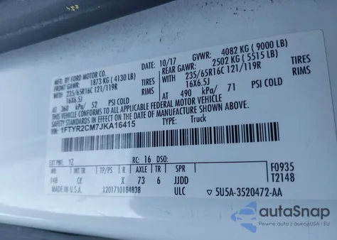 2018 Ford Transit-250 from USA, damaged, VIN 1FTYR2CM7JKA16415